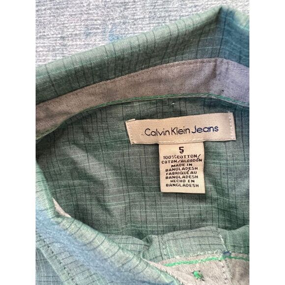 Calvin Klein Jeans Green Micro Stripe Long Sleeve Button Down Boys Small - Picture 3 of 5